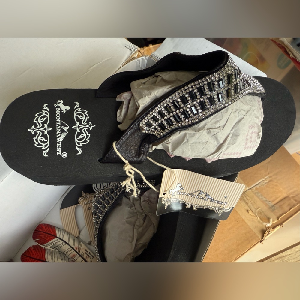 Montana West Black and Silver Embellished Sandals